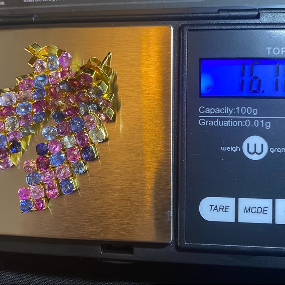 New Natural Colorful Sapphire Dangle Earrings in 18K Solid Gold ⭐️Heavy⭐️ - Picture 8 of 8